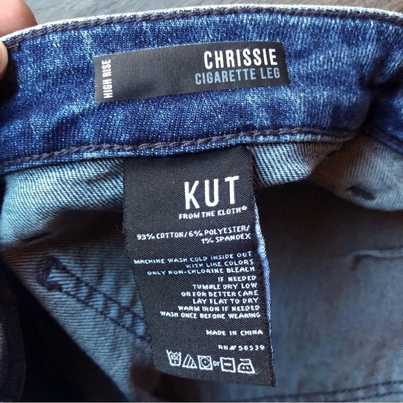 Kut from the Kloth Jeans Chrissie Cigarette Leg Raw Hem Blue Stretch Denim 28x30 - Picture 10 of 11